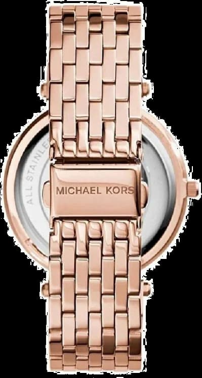 Bracelet Michael Kors MK3439 en acier or rose avec maillons polis, fermoir déployant signé