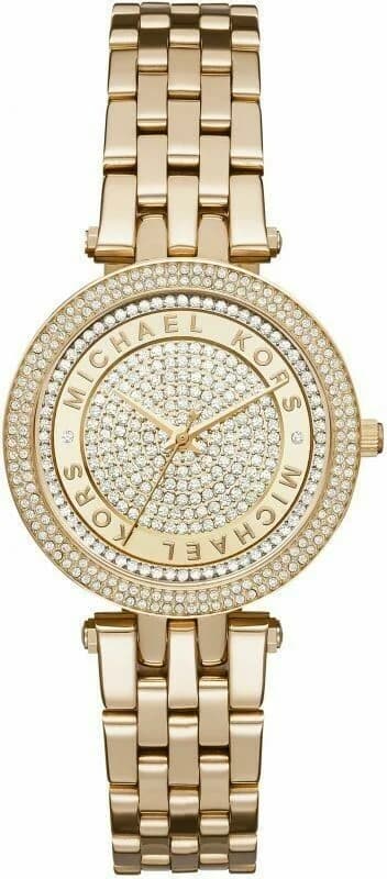 Montre Michael Kors MK3445 au cadran blanc nacré, aiguilles dorées et index bâtons, style chic et élégant