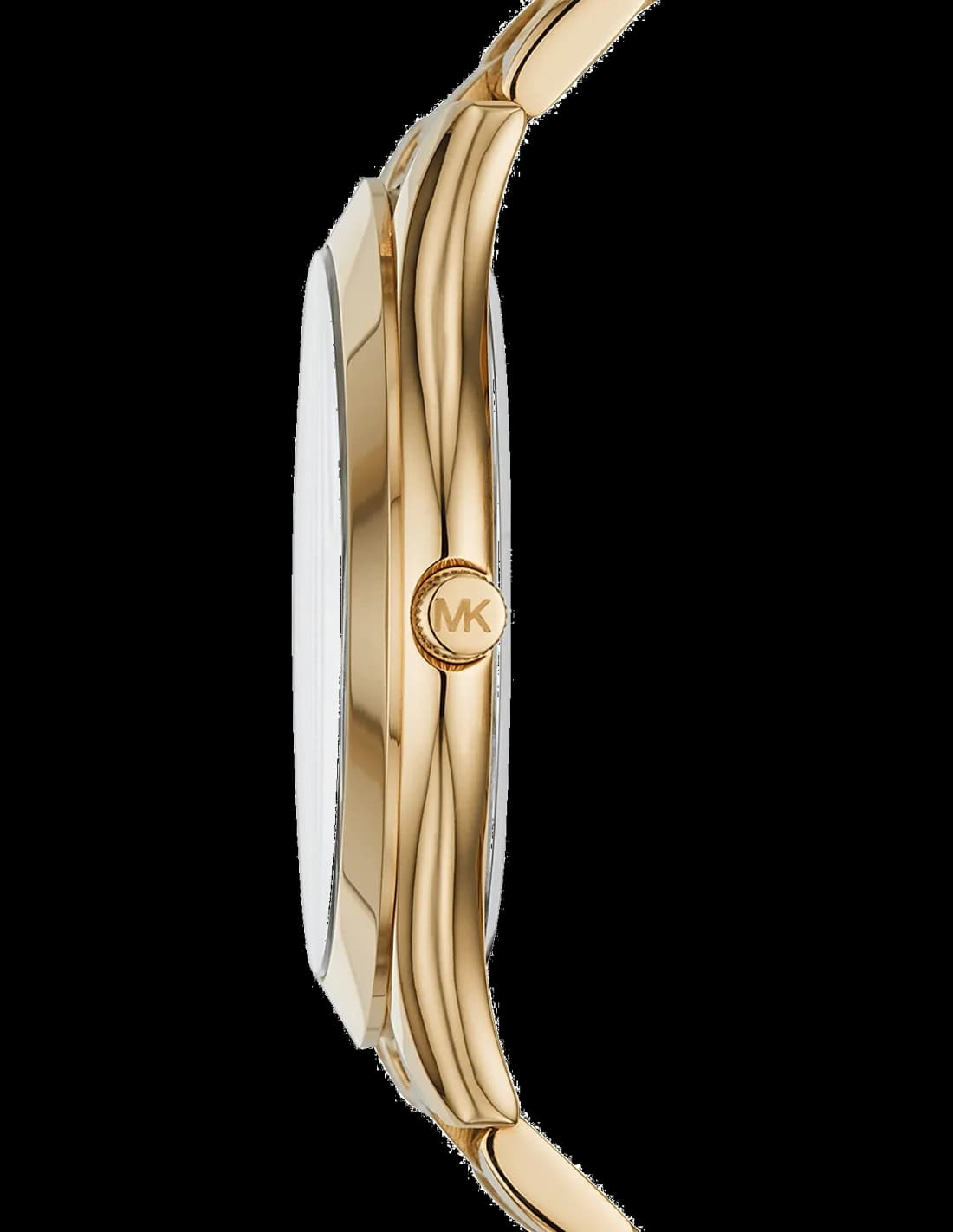 Cadran Michael Kors MK3478 noir avec index bâtons dorés, aiguilles dorées, date à 3h, design épuré et élégant