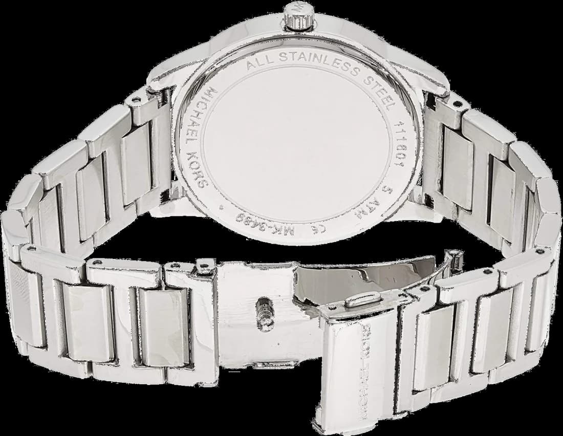 Bracelet Michael Kors MK3489 en acier inoxydable argenté, maillons lisses, fermoir déployante