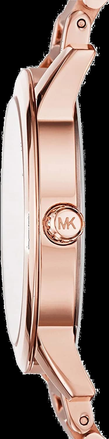 Cadran Michael Kors MK3491 avec cadran blanc, index bâtons et aiguilles dorés, date à 3h