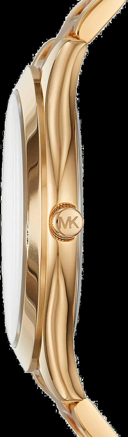 Cadran Michael Kors MK3493 avec index bâtons dorés, date à 3h et logo signature