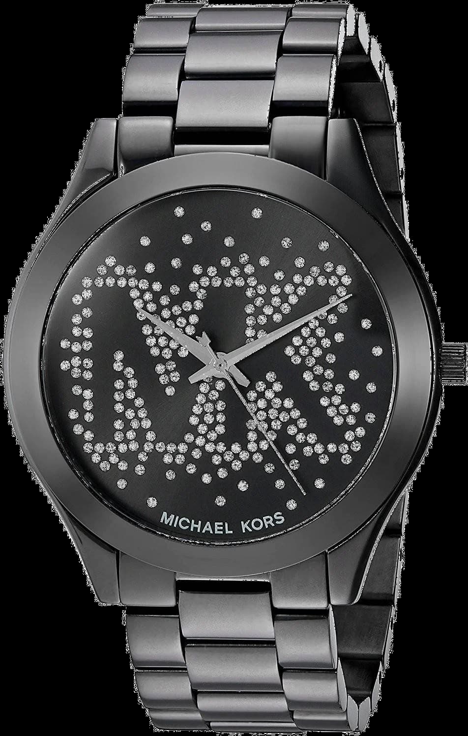 Montre Michael Kors MK3589 avec cadran noir sunburst et aiguilles dorées, style chic moderne