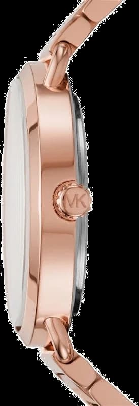 Cadran Michael Kors MK3640 avec index bâtons dorés, aiguilles dauphine et date à 3h, élégant et lisible