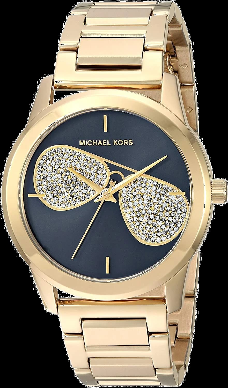 Montre Michael Kors MK3647 au cadran noir soleil, index dorés et aiguilles dorées, style chic et moderne