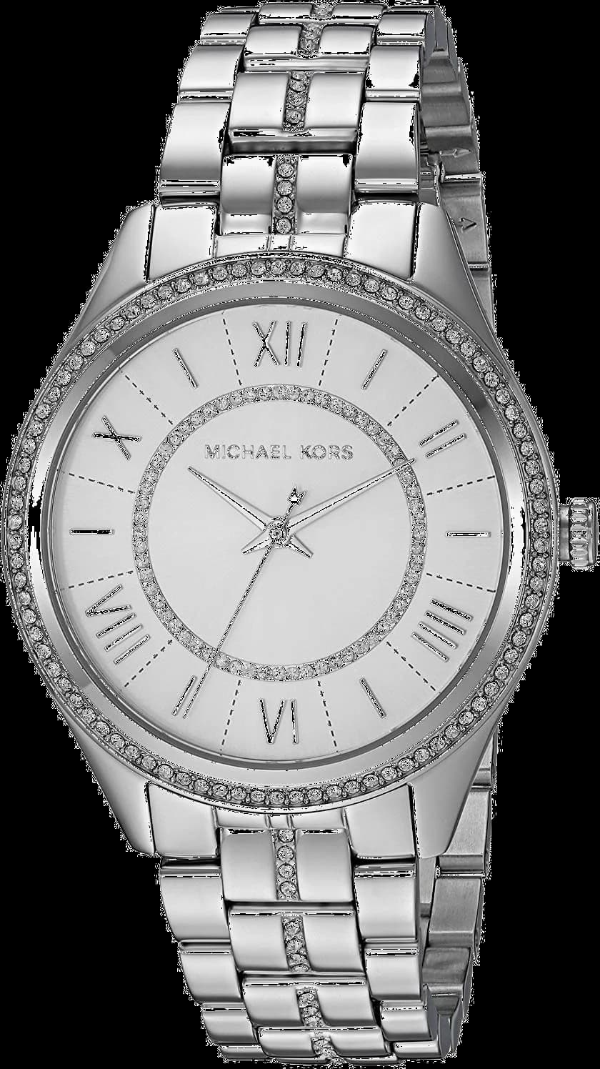 Montre Michael Kors MK3718 au cadran argenté avec index dorés et aiguilles bâton, style chic et moderne