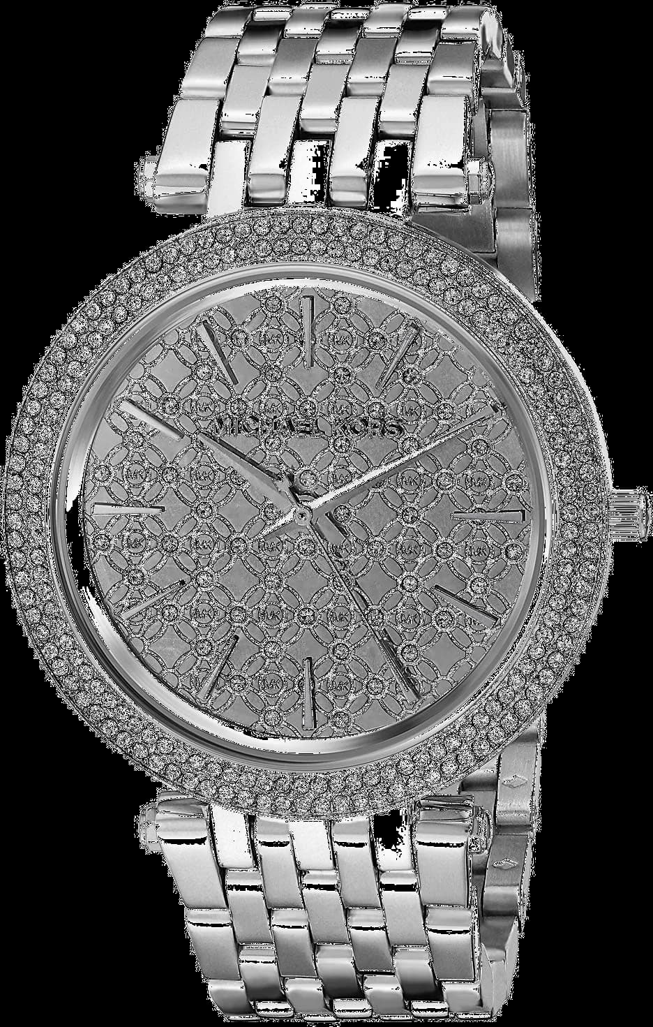 Montre Michael Kors MK3779 argentée avec cadran blanc nacré et index dorés, style chic et lumineux