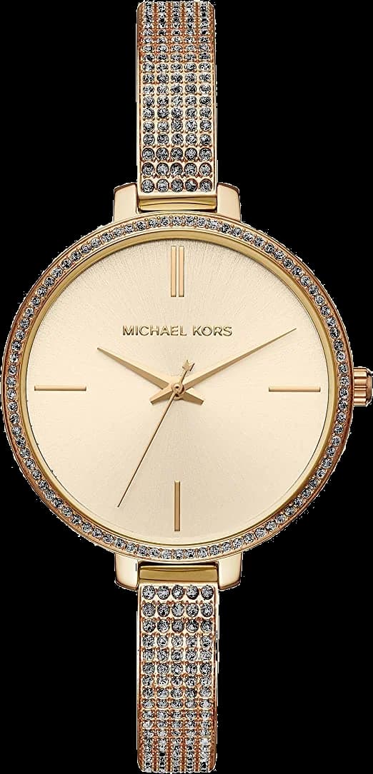 Montre Michael Kors MK3784 avec cadran blanc nacré et index dorés, style chic et lumineux