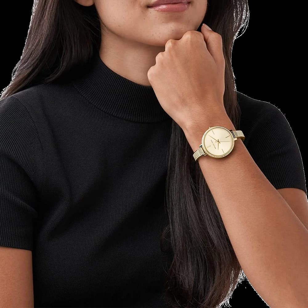 Bracelet Michael Kors MK3784 en acier doré pavé de cristaux scintillants, fermoir déployant