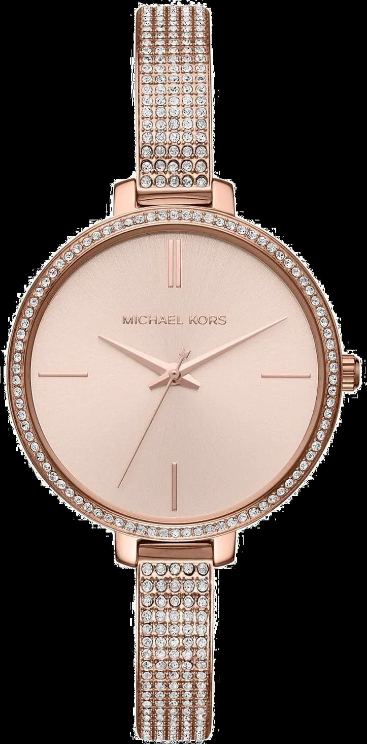 Montre Michael Kors MK3785 au cadran blanc nacré, index diamants et aiguilles or rose, style chic et lumineux