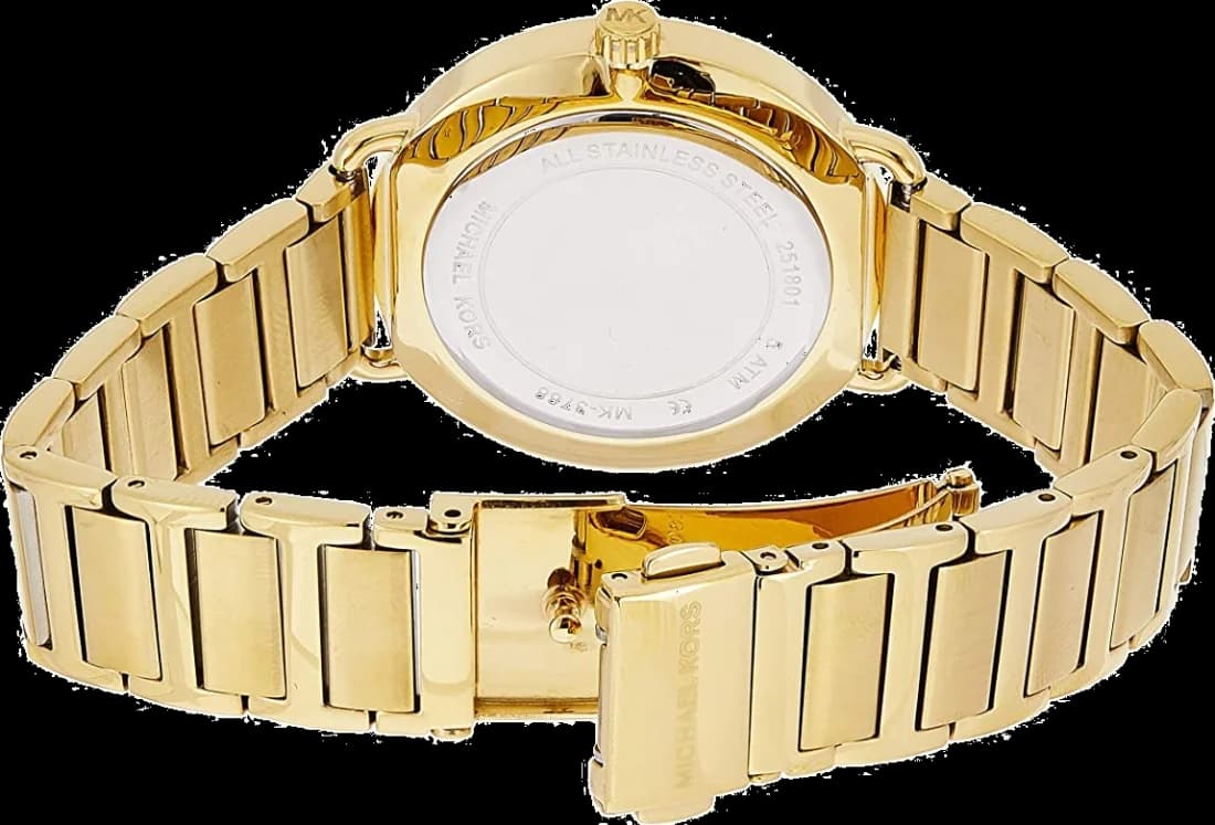 Boîtier Michael Kors MK3788 en acier doré jaune, lunette lisse, profil fin et féminin