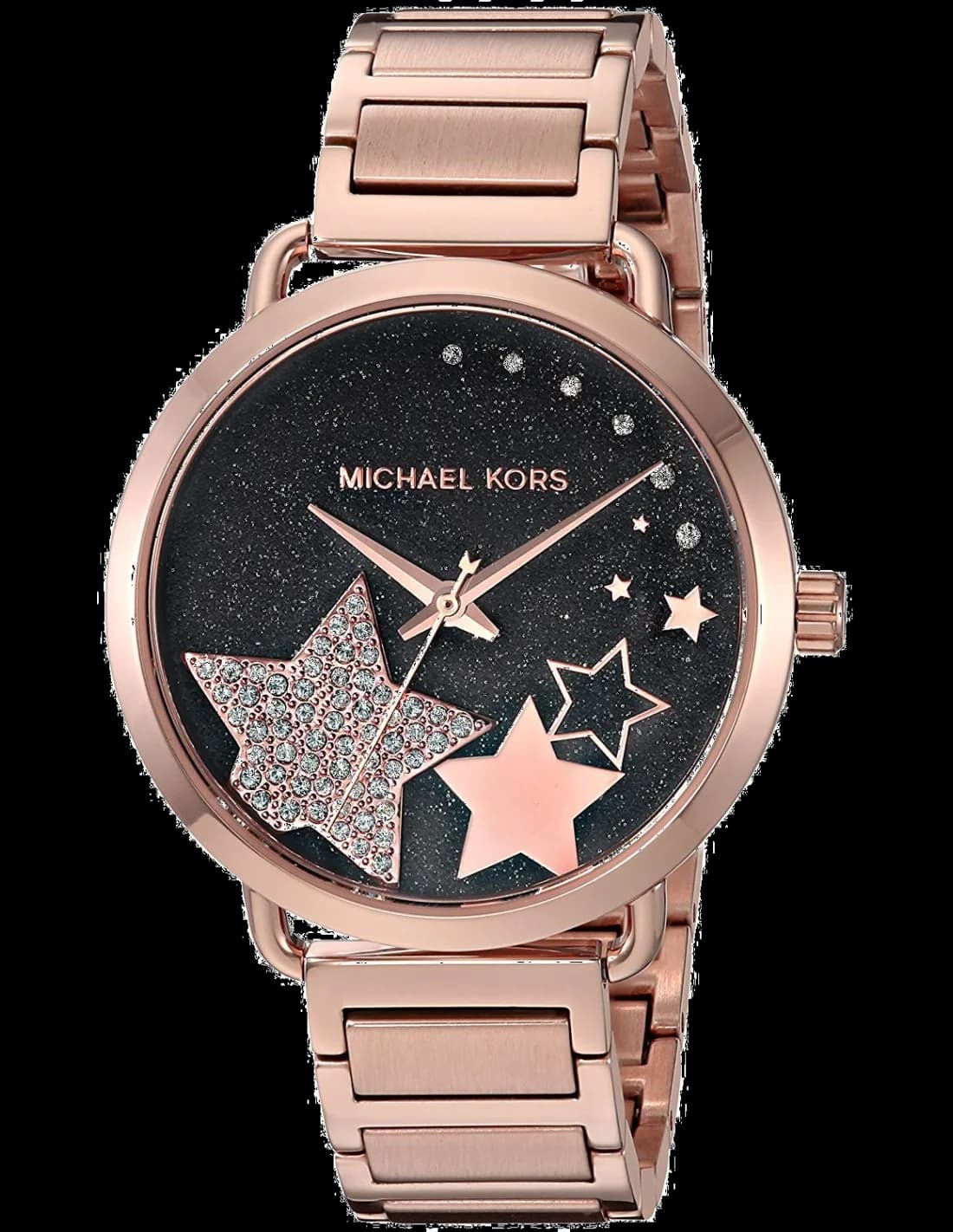 Montre Michael Kors MK3795 au cadran noir avec index dorés et aiguilles bâtons, style chic et moderne