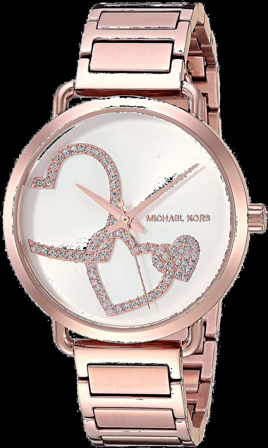 Montre Michael Kors MK3825 avec cadran blanc nacré et index dorés sur bracelet acier or rose