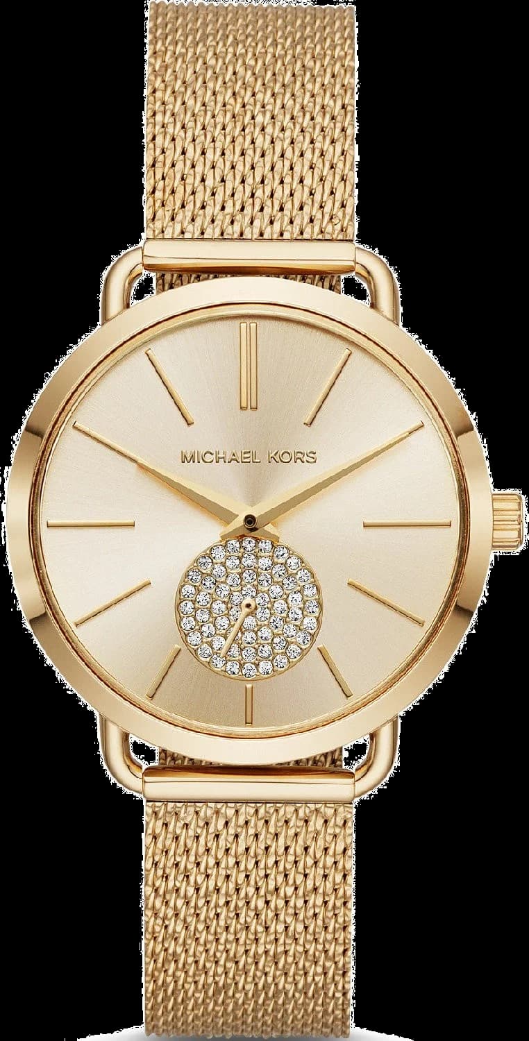 Montre Michael Kors MK3844 au cadran argenté soleil et index bâtons, style chic intemporel