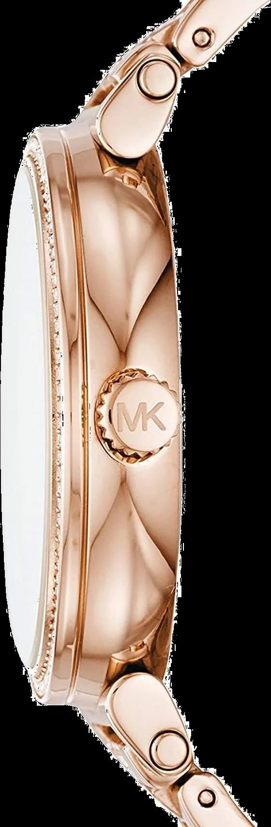 Cadran Michael Kors MK3882 avec index appliqués dorés, aiguilles bâtons et guichet date à 3h, finition soignée