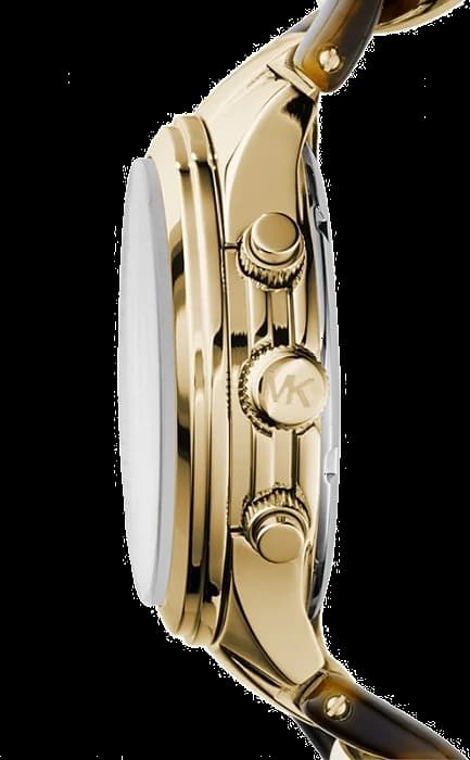 Cadran Michael Kors MK4222 avec index bâtons dorés, aiguilles dorées, date à 3h nacré