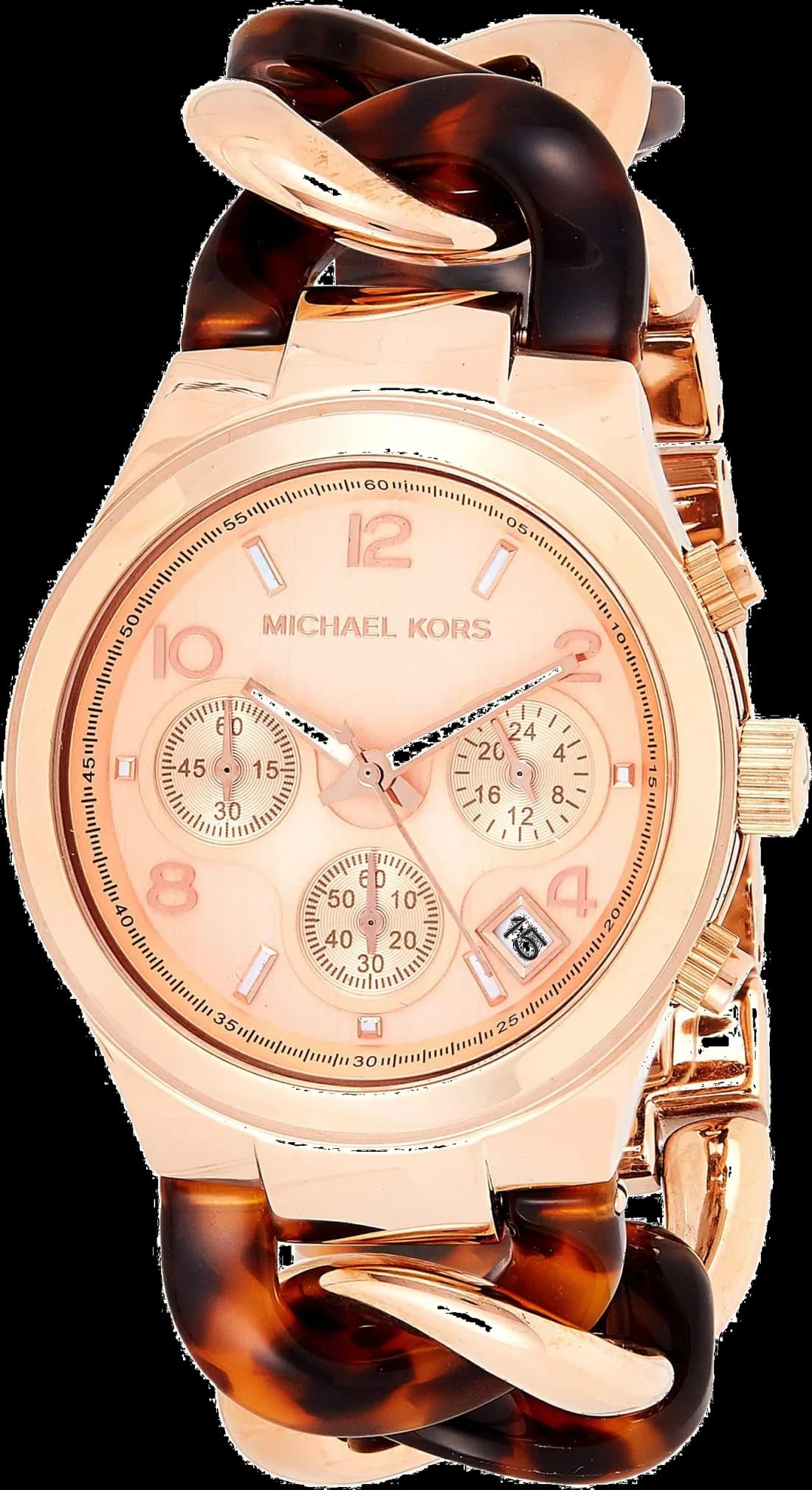 Montre Michael Kors MK4269 au cadran noir soleil avec index dorés et aiguilles luminescentes, style chic et moderne