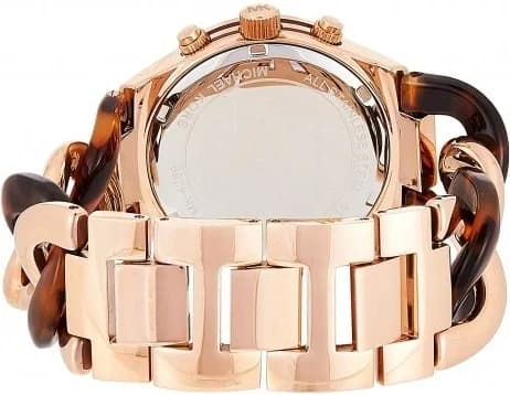 Boîtier Michael Kors MK4269 en acier inoxydable bicolore, lunette lisse, verre minéral, profil fin et élégant