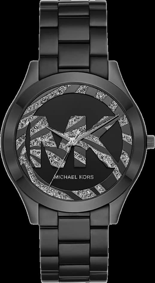 Montre Michael Kors MK4562 avec cadran noir soleil et lunette en acier poli, élégance moderne