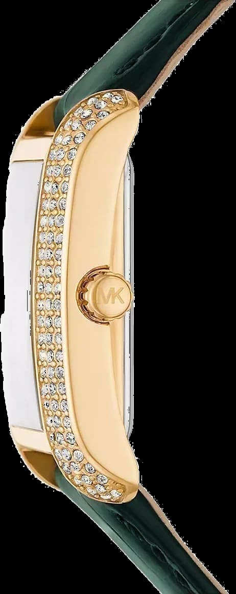 Bracelet Michael Kors MK4697 en cuir vert lisse, boucle ardillon dorée, finition soignée