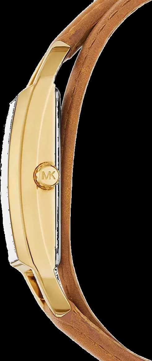 Bracelet Michael Kors MK4721 en cuir marron lisse, boucle ardillon dorée, confortable pour le quotidien