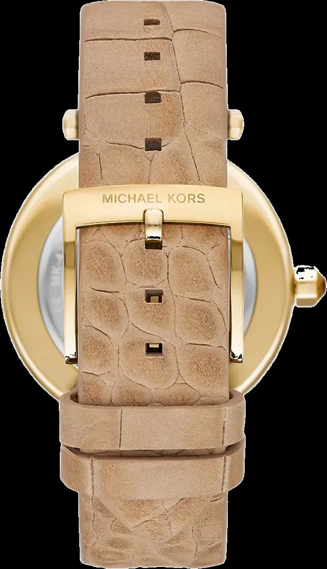 Cadran Michael Kors MK4725 avec index dorés, aiguilles bâton et date à 3h, élégance classique