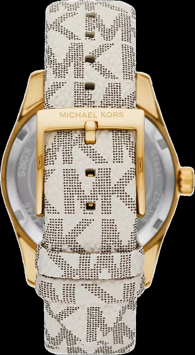 Cadran Michael Kors MK4746 avec index bâtons dorés et aiguilles dauphine, date à 3h, logo MK central