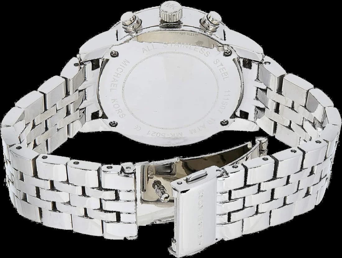 Bracelet Michael Kors MK5021 en acier argenté maillé déployant, fermoir déployant sécurisé, finition polie