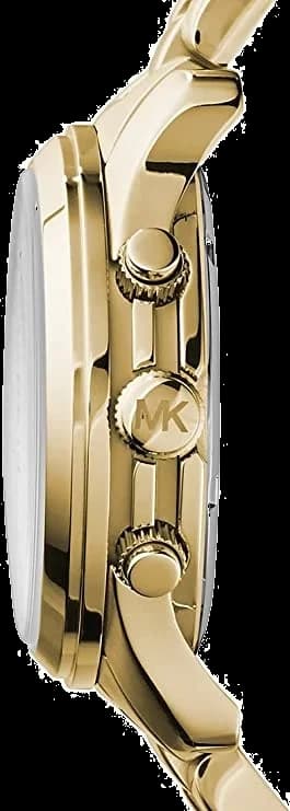 Cadran Michael Kors MK5055 avec index dorés, aiguilles dauphine et guichet date à 3h, chronomètre