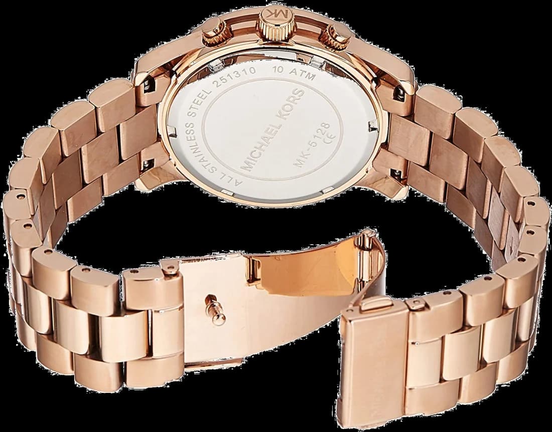 Bracelet Michael Kors MK5128 en acier or rose maillé, fermoir déployant, finition brillante
