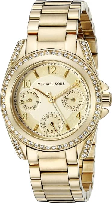 Montre Michael Kors MK5166 au cadran champagne avec index dorés et strass, triple compteur et aiguilles dorées