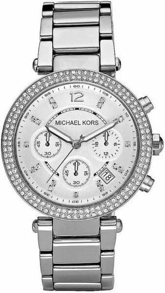 Montre Michael Kors MK5353 argentée avec cadran soleil et cristaux Swarovski, style chic et lumineux