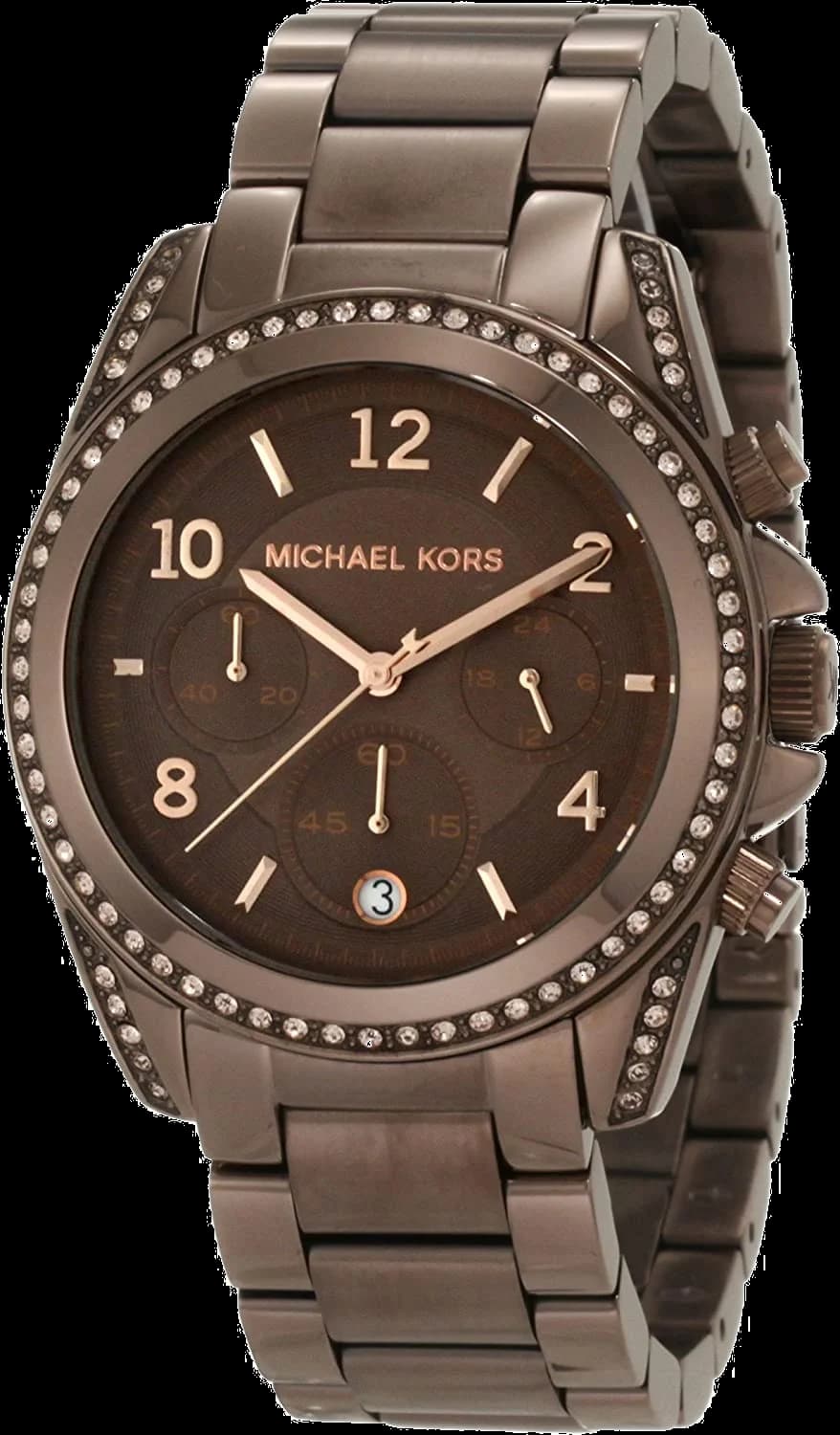 Cadran Michael Kors MK5493 affichant trois sous-compteurs chronographe, date à 4h30 et index appliqués dorés