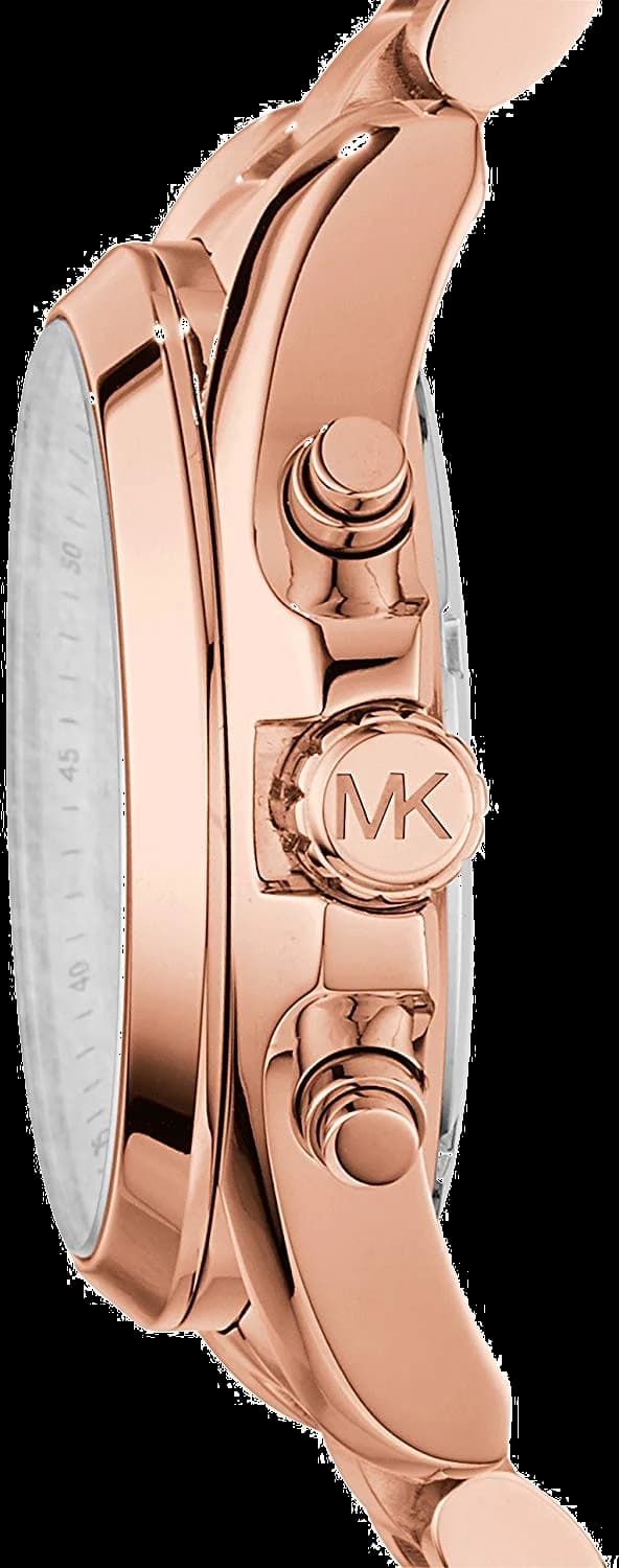 Cadran Michael Kors MK5503 blanc nacré orné d'index bâtons et chiffres romains, date à 3h, aiguilles dorées