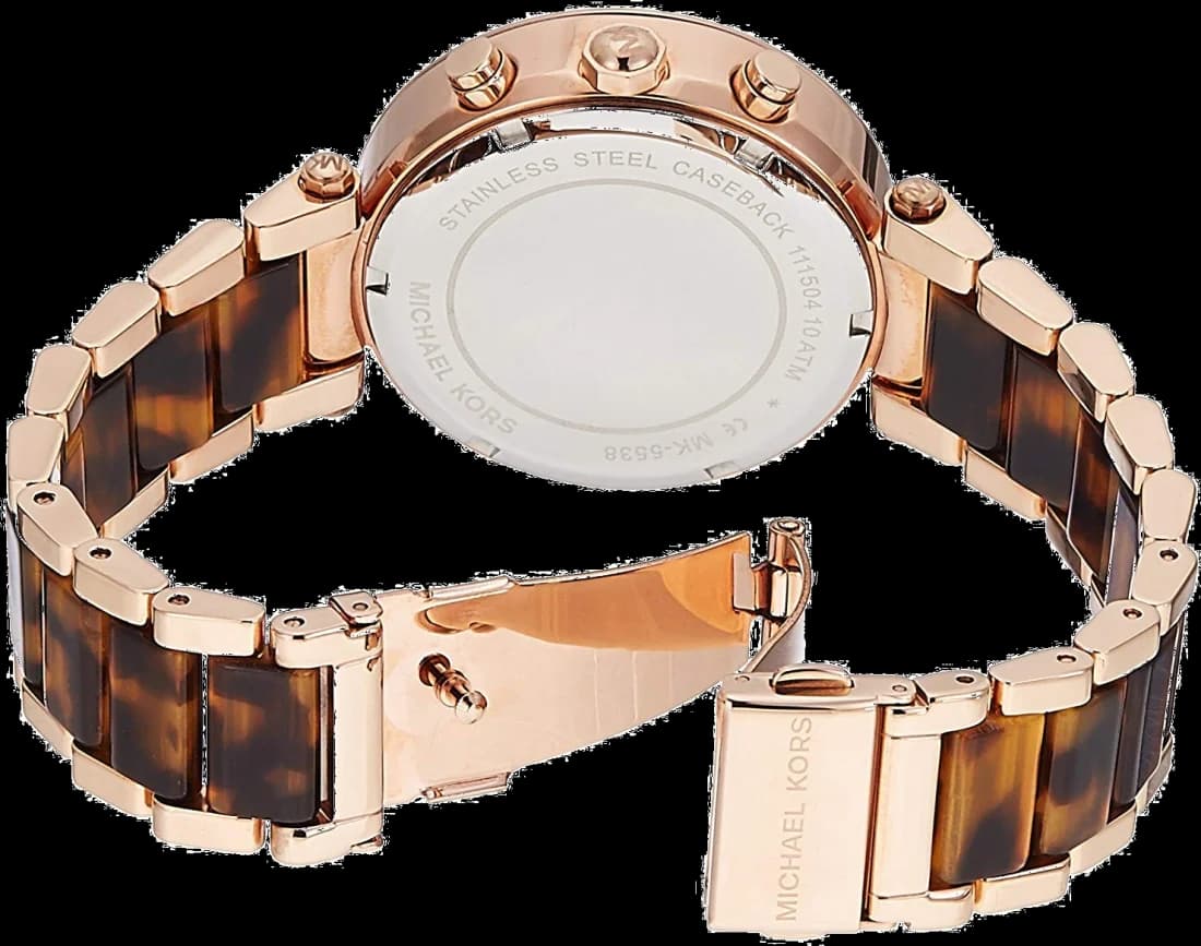Bracelet Michael Kors MK5538 en acétate noir et acier inoxydable doré, fermoir déployante ajustable
