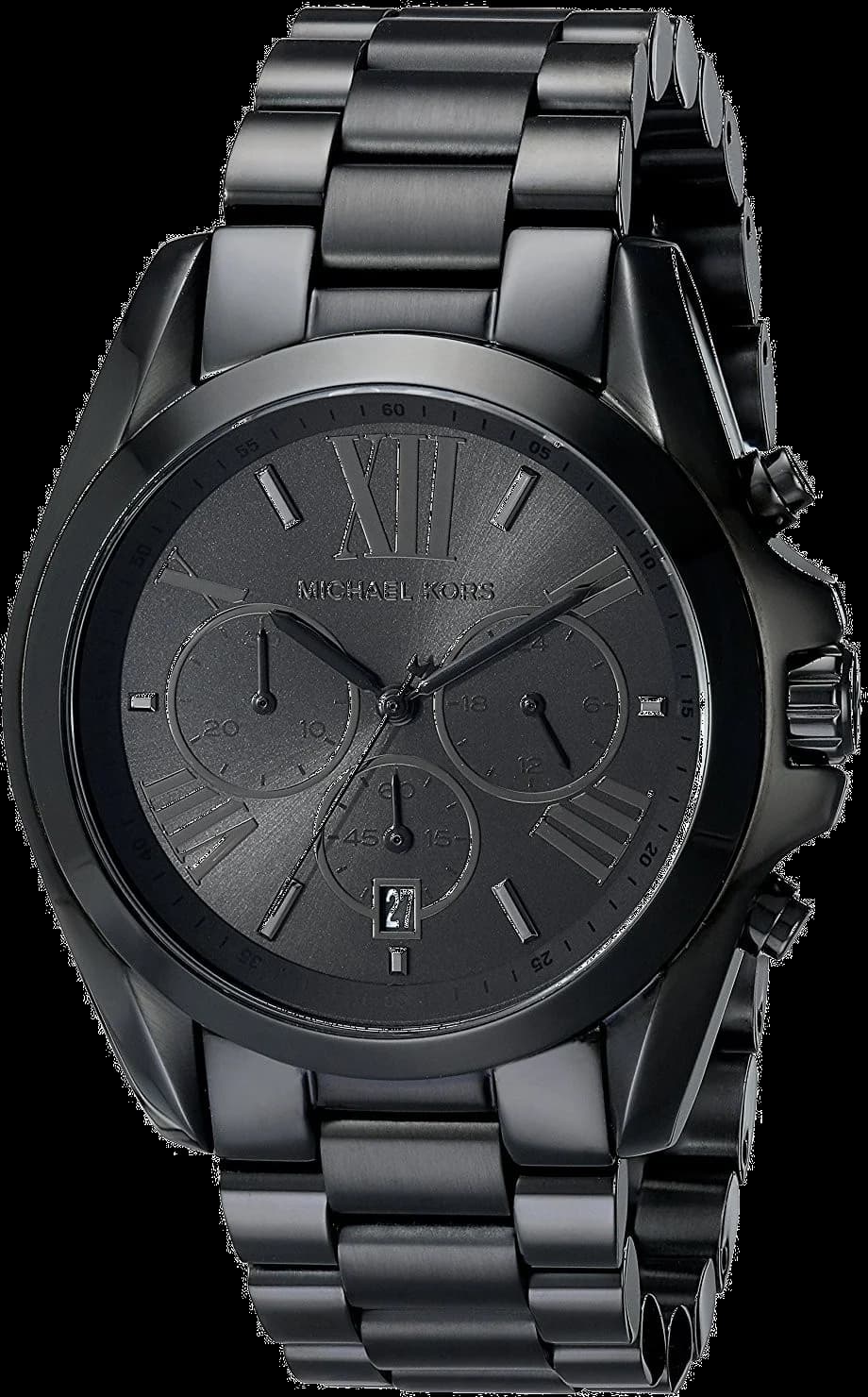 Montre Michael Kors MK5550 noire avec cadran noir soleil, index bâtons argentés, style sport-chic élégant