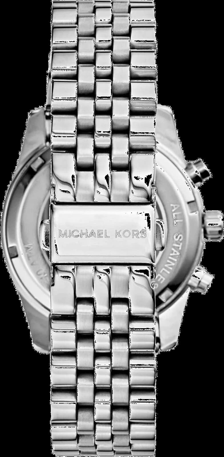 Bracelet Michael Kors MK5555 en acier argenté à maillons larges, fermoir déployant double sécurité, finition polie et satinée