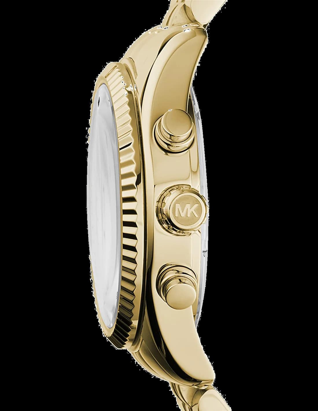 Cadran Michael Kors MK5556 avec compteurs chronographe, guichet date à 4h30 et index appliqués dorés sur fond soleil