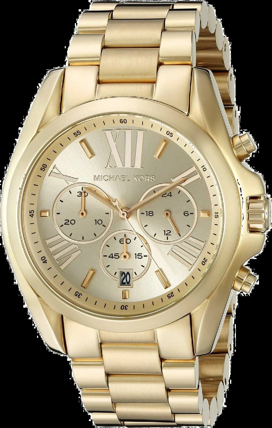 Montre Michael Kors MK5605 au cadran doré soleil avec index bâtons et trois compteurs style art déco