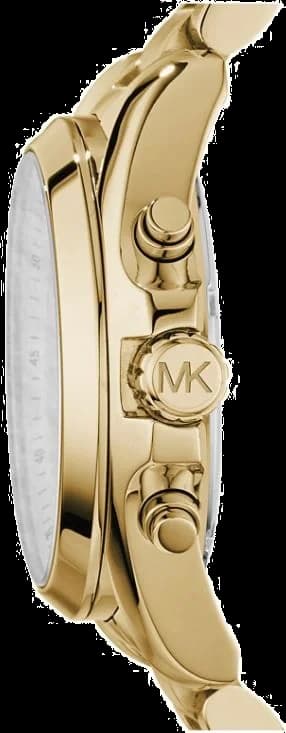 Cadran Michael Kors MK5605 détaillant index appliqués dorés, aiguilles dauphine et guichet date à 3h sur fond soleillé