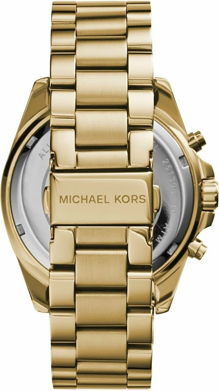 Bracelet Michael Kors MK5605 en acier doré à maillons larges, fermoir déployant triple boucle signé Michael Kors