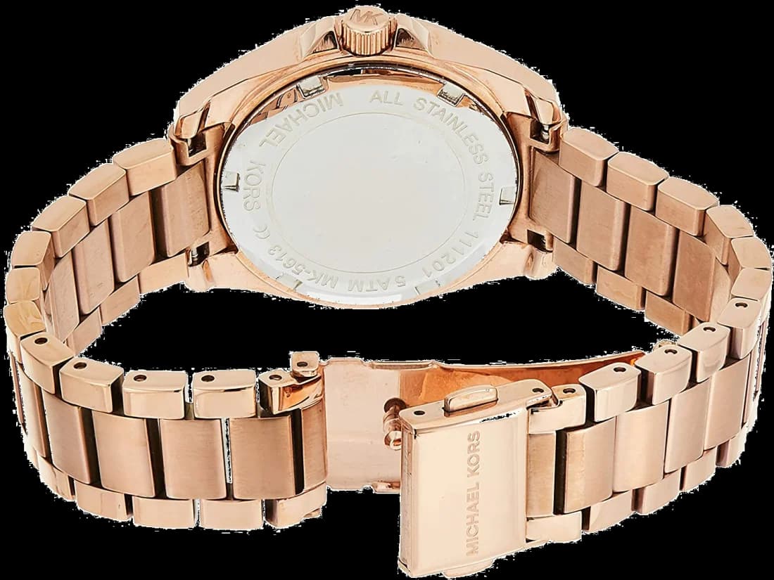 Cadran Michael Kors MK5613 avec index appliqués dorés, aiguilles bâton et date à 3h, style élégant