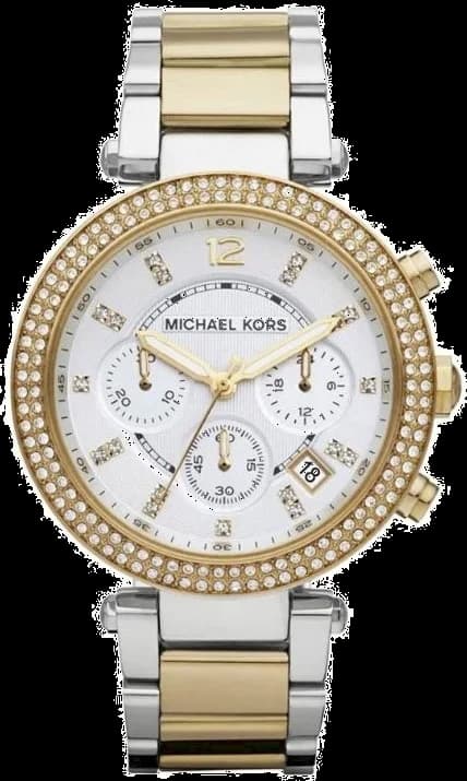 Montre Michael Kors MK5626 avec cadran noir soleil, aiguilles dorées et index bâtons, style chic et sportif