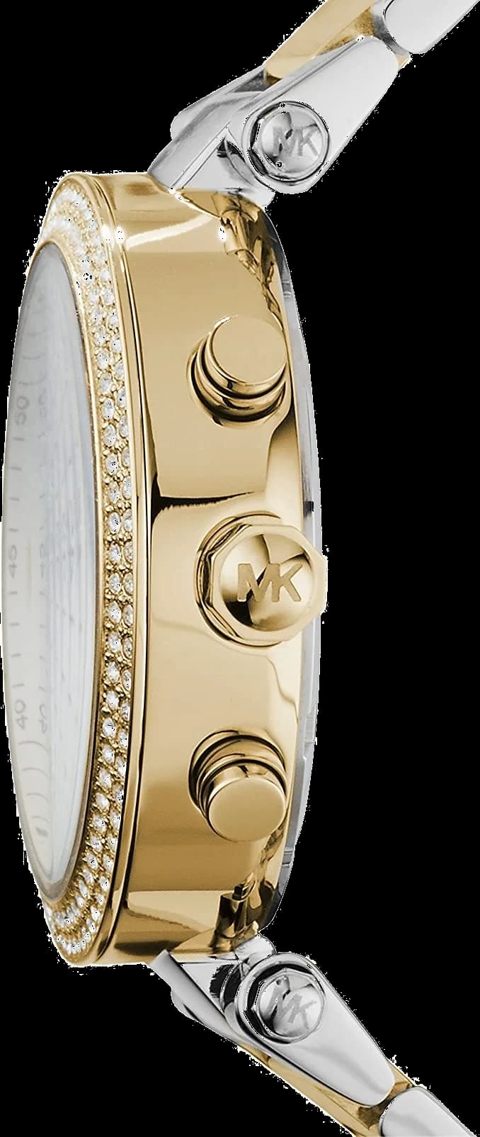 Cadran Michael Kors MK5626 au cadran noir soleillé, index appliqués dorés, aiguilles dauphine, date à 3h et chronographe