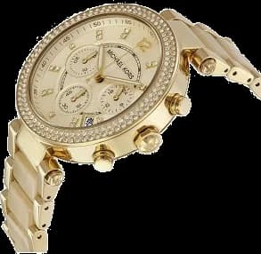 Cadran Michael Kors MK5632 avec index dorés, aiguilles dauphine et date à 3h