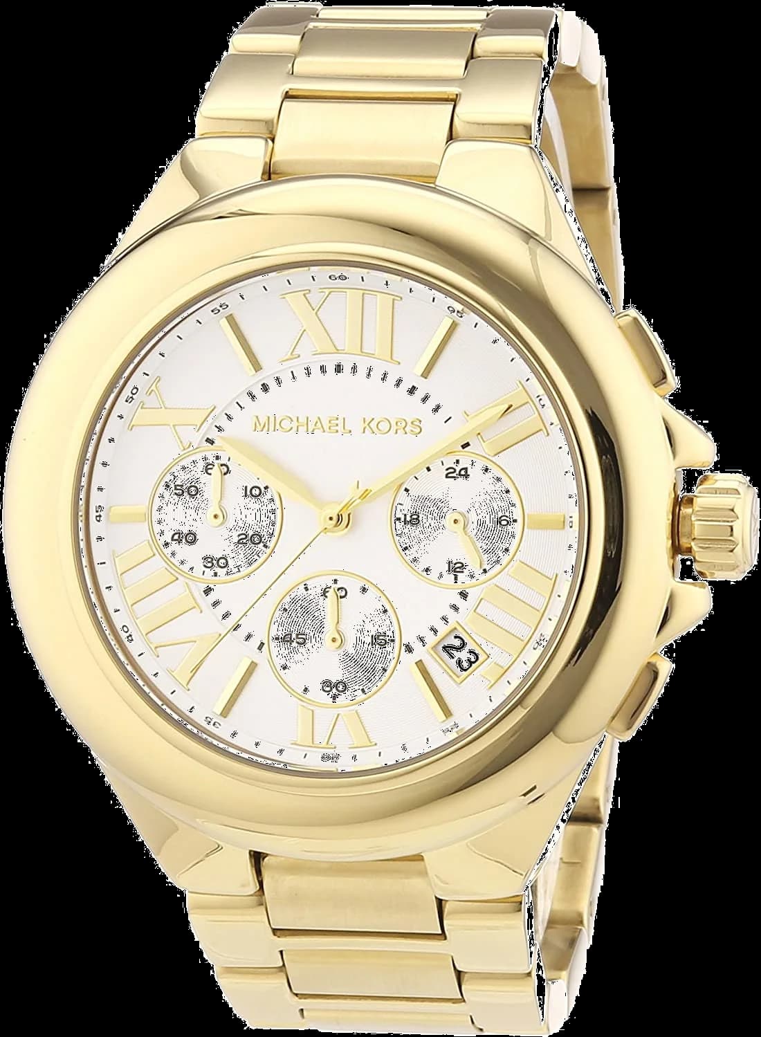 Montre Michael Kors MK5635 dorée avec cadran blanc et index dorés, style chic et lumineux