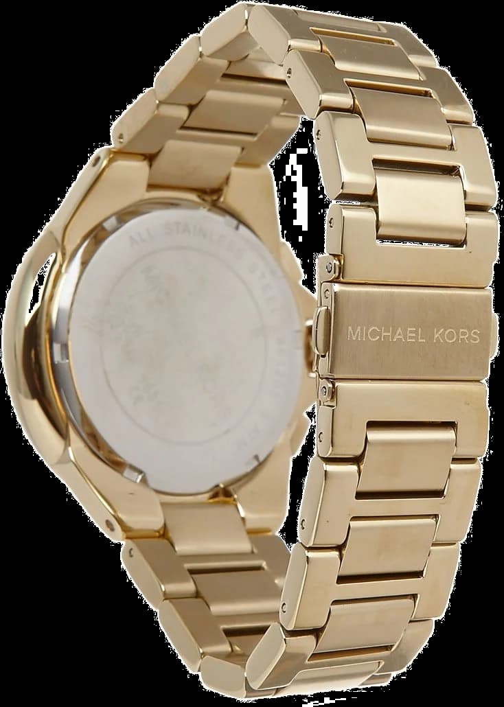 Cadran Michael Kors MK5635 avec index bâtons dorés, aiguilles dorées et date à 3h