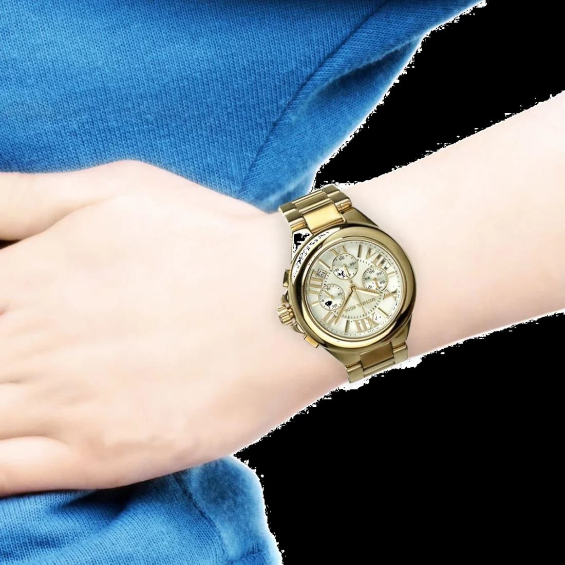 Boîtier Michael Kors MK5635 doré rond 40mm, lunette lisse polie, glace saphir, profil fin