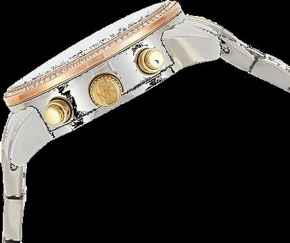 Cadran Michael Kors MK5650 avec index baguette et aiguilles dorées, guichet date à 3h, cristaux scintillants sur le pourtour