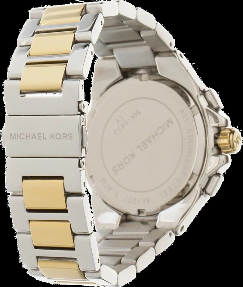 Cadran Michael Kors MK5653 blanc nacré avec index appliqués dorés et aiguilles bâton, date à 3h, finition lumineuse